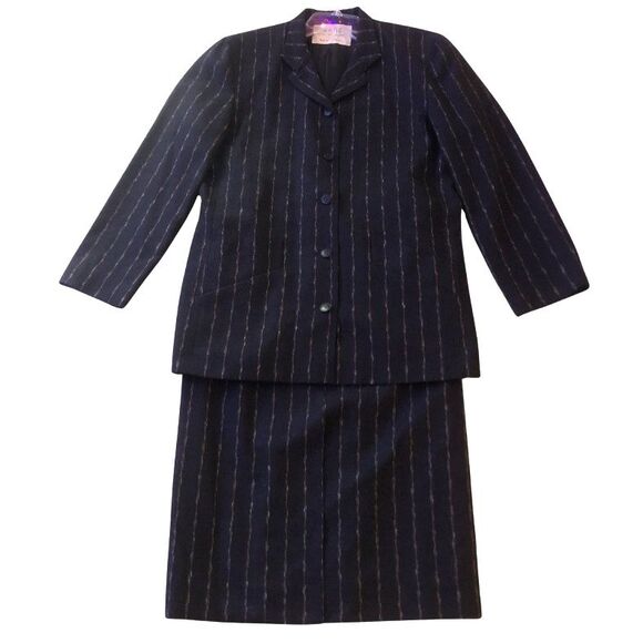 VTG Jaeger London Pinstripe Wool Skirt Suit Set Womens Sz 12 Timeless Menswear - Picture 2 of 16